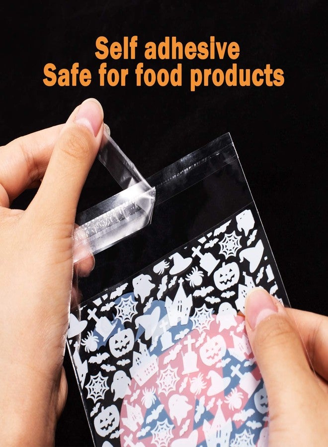 وولاين أكياس حلوى الهالوين من والين، 400 قطعة، أكياس شفافة ذاتية اللصق للبسكويت والحلويات، أكياس هدايا بلاستيكية من السيلوفان لمستلزمات حفلات الهالوين، والأعمال اليدوية المنزلية، وتغليف هدايا الوجبات الخفيفة (8 أنماط) - Image 4